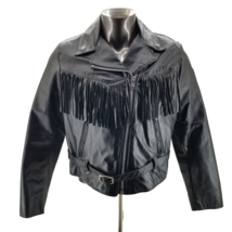 Steer Brand Heavy Black Leather Fringe Biker Motorcycle Jacket Women&#39;s S... - £58.58 GBP
