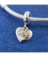 Two-tone 925 Silver 18K Gold Overlay Family Tree &amp; Heart Dangle Charm - £13.84 GBP