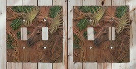 Rustic Western Pine Stag Elk Moose Double Toggle Switch Plate Cover Set ... - £22.37 GBP