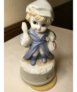 Rotating Music Box Porcelain Boy With Duck Vintage Collectible - $319.88 MXN