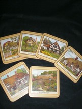 Pimpernel English Cottages Acrylic Cork Back Coasters Set of 6 - $7.99