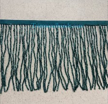 By The Yard-6&quot; Dark Teal Green Beaded Fringe Glass Bugle Bead Lamp Costume Trim - £12.76 GBP