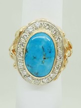 13ct tw Large Natural Turquoise &amp; Earth Mined Diamond Ring 14k Gold Size 10.25 - £6,727.12 GBP