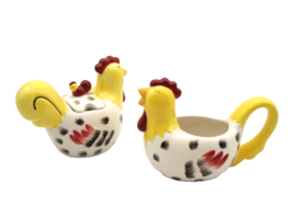 Vintage Chicken Rooster and Hen Cream and Sugar Bowl Set Chestnut Creek Ceramic - $16.37