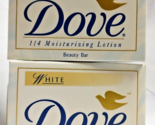 2 Dove White Beauty Bar Soap 1/4 Moisturizing Lotion 3.5 Oz Late 90&#39;S Vi... - £14.29 GBP