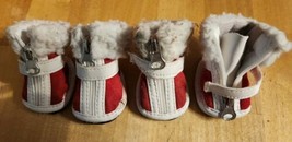 Dog Booties Zippered Suede Fleece Small Red Weatherproof  - £7.04 GBP