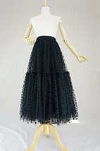 Black Tulle Midi Skirt Outfit Women Custom Plus Size Polka Dot Tulle Skirt image 4