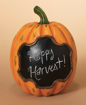 8.8&quot; Resin Harvest Chalkboard Pumpkin Figurine Thanksgiving Fall Tabletop Decor - £18.28 GBP