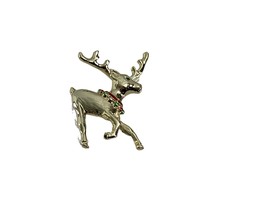 Gold Tone Christmas Reindeer Brooch Pin Unbranded 2.25&quot; X 1.75&quot; - $11.88