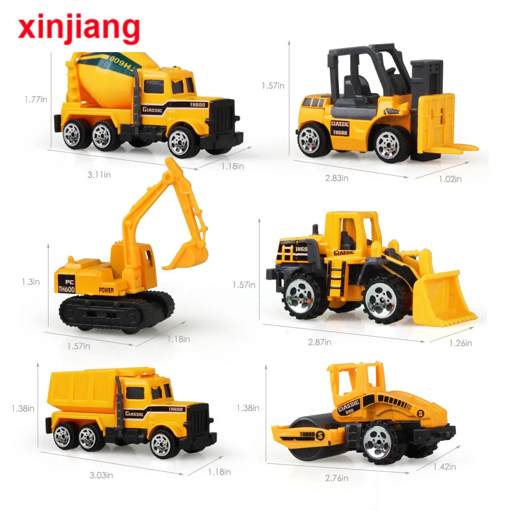 Play 6 Pcs Mini Construction Vehicles Truck Cars Toy Pack Roller Bulldozers Fork - £33.74 GBP