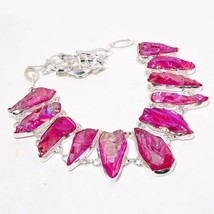 Pink Slice Drusy Gemstone Handmade Fashion Ethnic Necklace Jewelry 18&quot; SA 1954 - £11.00 GBP