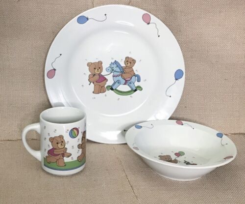 Vintage Studio Nova Beary Life Plate Bowl Mug Childrens Dish Set Teddy Bears - $39.60