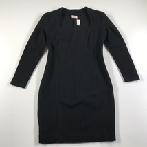 Byblos Sweater Dress Womens 42 Black Wool Square Neck Fit Flare Long Sleeve - $39.59