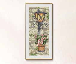 Old Lamp cross stitch flowers pattern pdf - Lantern cross stitch fairy lamp  - £7.10 GBP