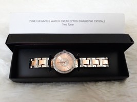 PURE ELEGANCE WATCH CREATED WITH SWAROVSKI CRYSTALS &quot;TWO TONE&quot; (QUARTZ M... - $24.58