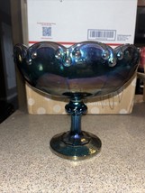 Vintage Indiana Blue Iridescent Carnival Glass Compote Large Fruit Pedestal Bowl - £18.74 GBP