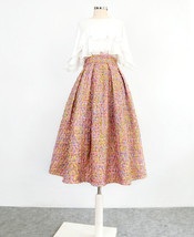 Winter Pink Midi Skirt Outfit Women A-line Plus Size Pleated Tweed Skirt image 1
