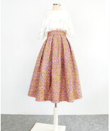 Winter Pink Midi Skirt Outfit Women A-line Plus Size Pleated Tweed Skirt - $75.99