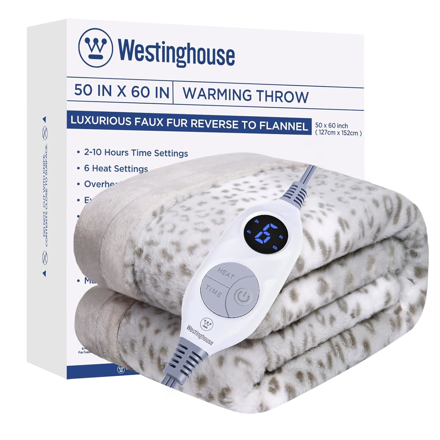 Westinghouse Heated Throw Blanket , Grey Leopard Electric Throw Blanket, Luxury