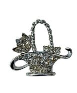 Vintage Rhinestone Watering Can Brooch Silver Tone Floral Pin Figural Ga... - $21.60