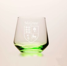 McGraw Irish Coat of Arms Green Tumbler Glasses - Set of 4 (Sand Etched) - £51.98 GBP