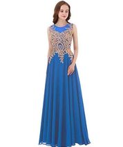 An item in the Fashion category: Kivary Gold Lace A Line Long Chiffon Women Formal Corset Prom Evening Dresses Li