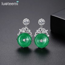 LUOTEEMI New Fashion Green Stone Drop Long Earrings for Women Elegant Girl Cubic - £15.28 GBP