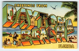 Greetings From Daytona Beach Florida Large Letter Linen Postcard 1959 Cu... - £14.57 GBP