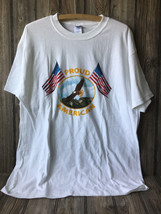White T-Shirt M &amp; O Knits Proud American US Flag Eagle Large Veterans  0... - £7.59 GBP