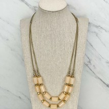 Gold Tone Double Strand Peach Barrel Beaded Necklace - £5.53 GBP