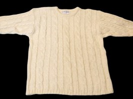 Vintage Carol Horn Wool Blend Cable Knit Sweater Womens Size S Ivory Crew Neck - £34.84 GBP