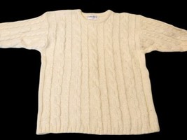 Vintage Carol Horn Wool Blend Cable Knit Sweater Womens Size S Ivory Crew Neck - £33.47 GBP