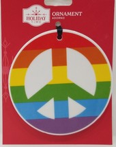 Holiday Time Pride Peace Sign Rainbow Ceramic Ornament 4” - £11.86 GBP