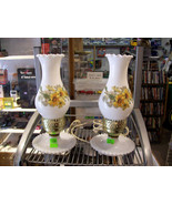 Pair of Vintage Hand Painted Flower Milk Glass Hurricane Boudoir Table L... - $119.78 CAD