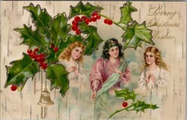 Christmas Wishes Angels Hollyberry on Faux Birch Bark Glitter Postcard X20 - £4.65 GBP