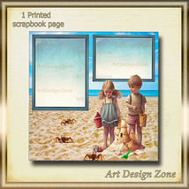 Playful Beach Adventures with Two Children Scrapbook Page - $15.00
