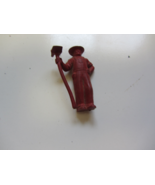 Vintage RED PLASTIC HARD RUBBER FARMER W/HOE TOY FIGURE 2-3/8&quot; TALL - £7.98 GBP