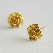 14CT Yellow Gold Plated Silver Bloom Rose Stud Earrings For Gifts Summer sale - £45.97 GBP