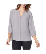 Laundry by Shelli Segal Gray Shirt V Neck Blouse Top Lightweight Size M - $22.50
