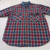 Faded Glory Men's Flannel Large Blue/Red Plaid Pockets Long Sleeve Chest 44" image 10