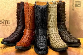 Mens Motorcycle Crocodile Boots Biker Harness Leather Square Toe Botas - £146.53 GBP