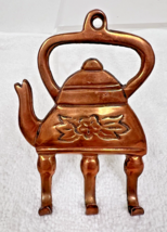 Sweet Solid Copper Teapot Kettle Wall Hook w 3 Pegs 4 3/8 x 2 7/8 inches - $18.32