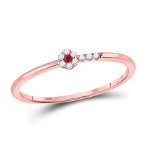10kt Rose Gold Womens Round Ruby Diamond Stackable Band Ring 1/20 Cttw - £109.07 GBP