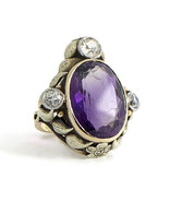 Authenticity Guarantee 
Antique Victorian Oval Amethyst Diamond Cocktail... - £2,399.87 GBP