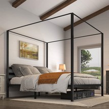 King size Modern Four Poster Metal Canopy Bed in Black Finish - $7,137.71 MXN