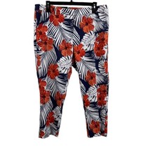 Wildfang Tropical Slim Crop Pants Red Blue Floral Size 12 - £36.49 GBP