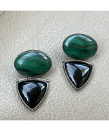 Great Falls Metal Works Sterling Malachite &amp; Black Onyx Modernist Earrin... - $65.05 CAD