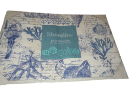 NEW Set 4 Coastal Shoreline SEA SHELL VINYL PLACEMATS Blue Coral  Beach ... - £19.41 GBP