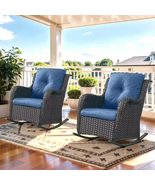 Carolina Brown Wicker Outdoor Rocking Chair with Blue Cushions - €568,86 EUR