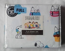 NIP Peanuts Cartoons Snoopy Full Sheet Set Dog House Cupcake Ice Cream Donuts - $54.44